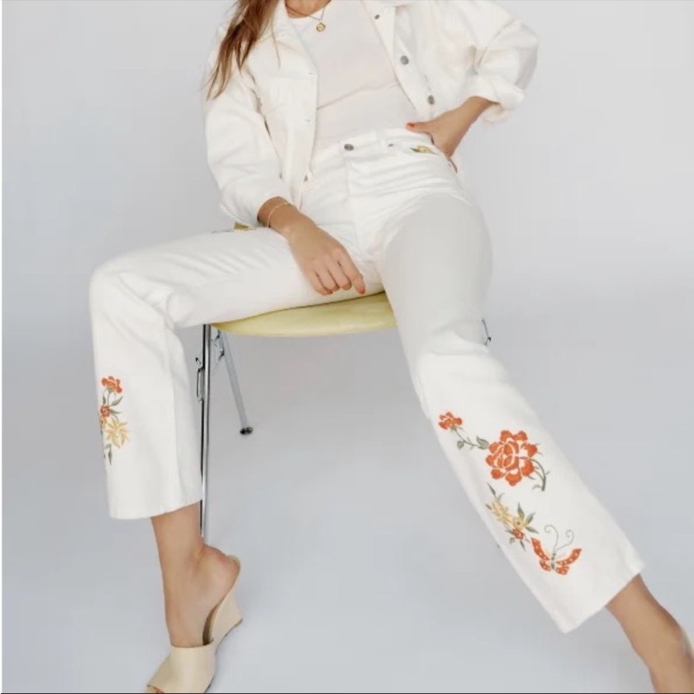 NWT Reformation White and Floral Jeans Size 24